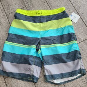 Arizona Jean Co Husky Striped Multi Color Swim Board Shorts Size 10/12 NWT